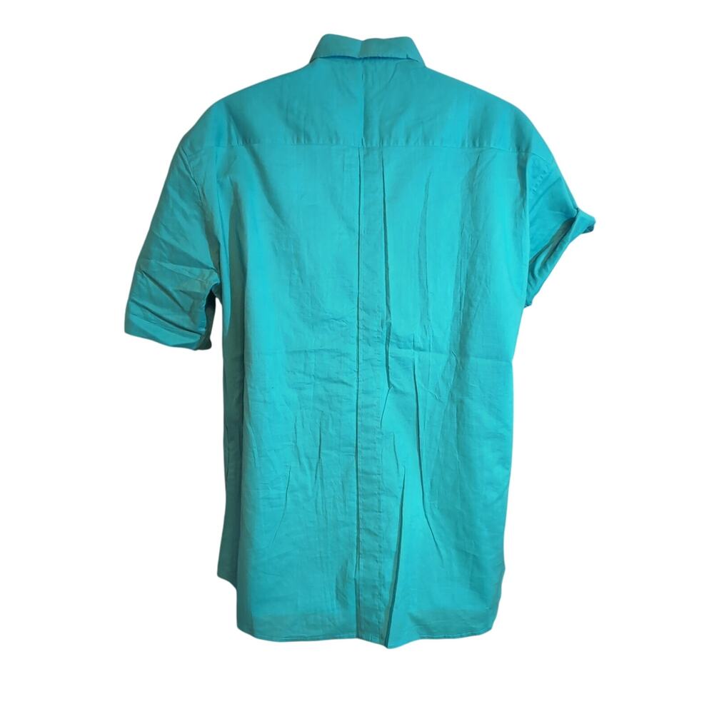 Turquoise Cuban Short Sleeve Button-up Men's Shirt Roll-up Sleeves 44"Chest D66 - Picture 6 of 7